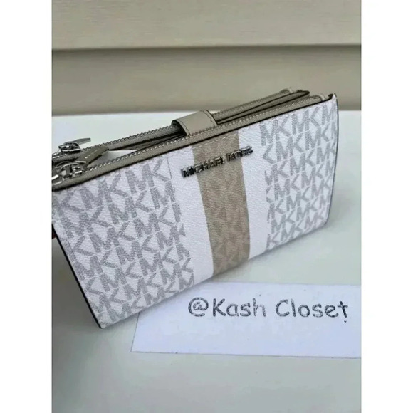 Michael Kors MK Double Zip Wristlet Wallet - Lt Sand Multi - Picture 1 of 8